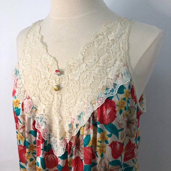 Vintage L Vassarette Lace Floral Night Gown ditzy floral 0939 - Picture 2 of 10